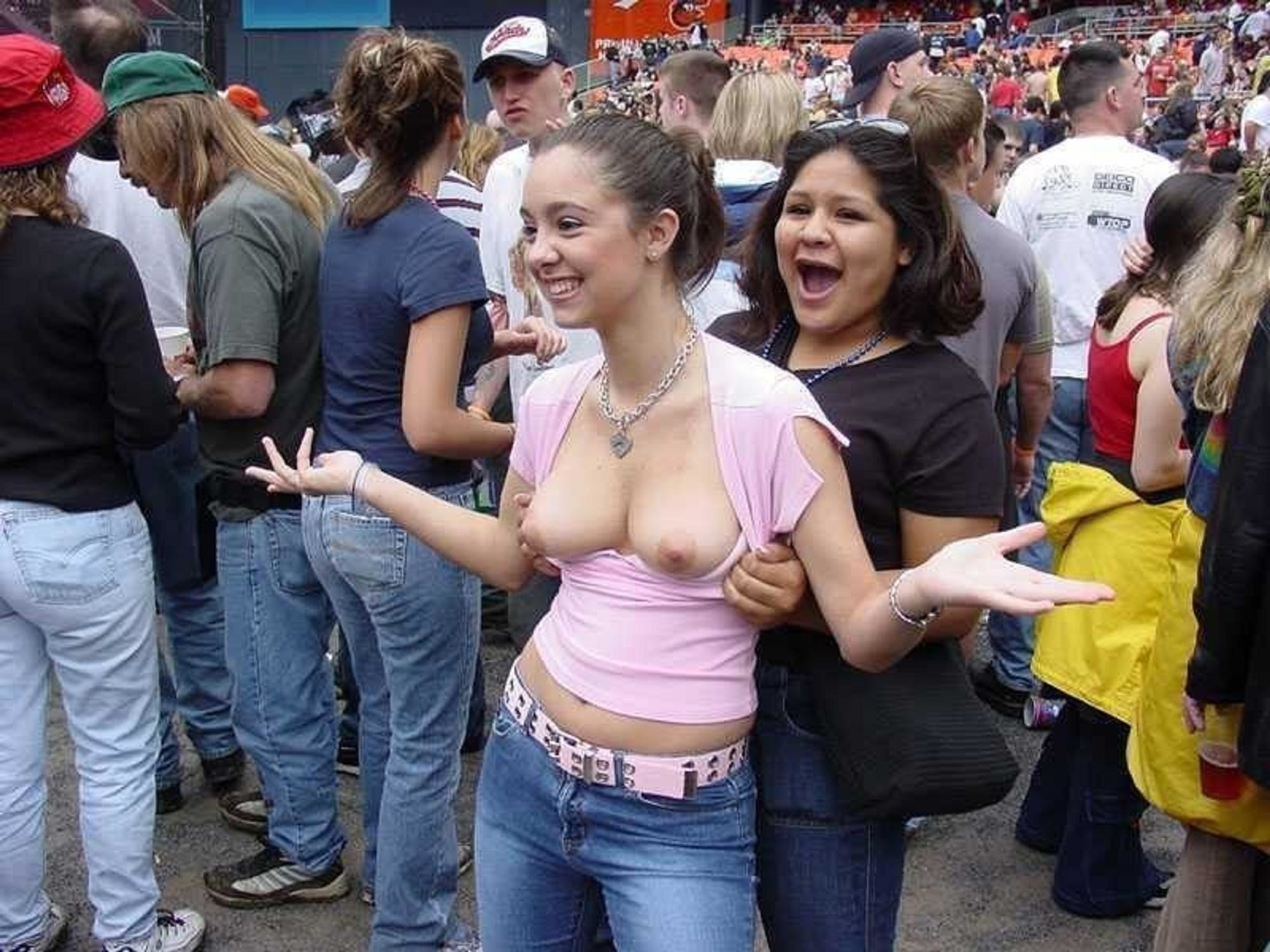 Hot young girls flashing boobs