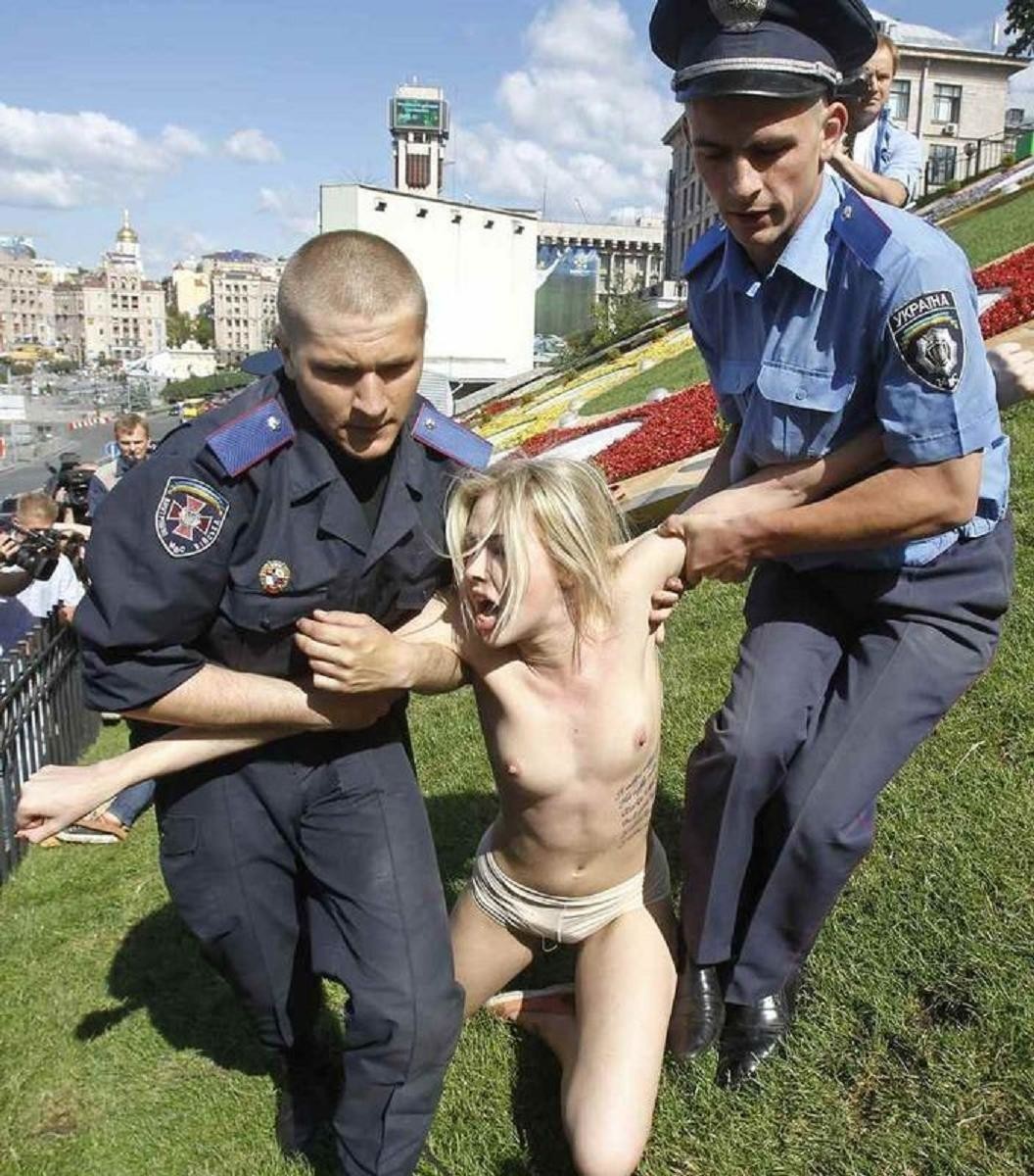 Police touch naked girl.